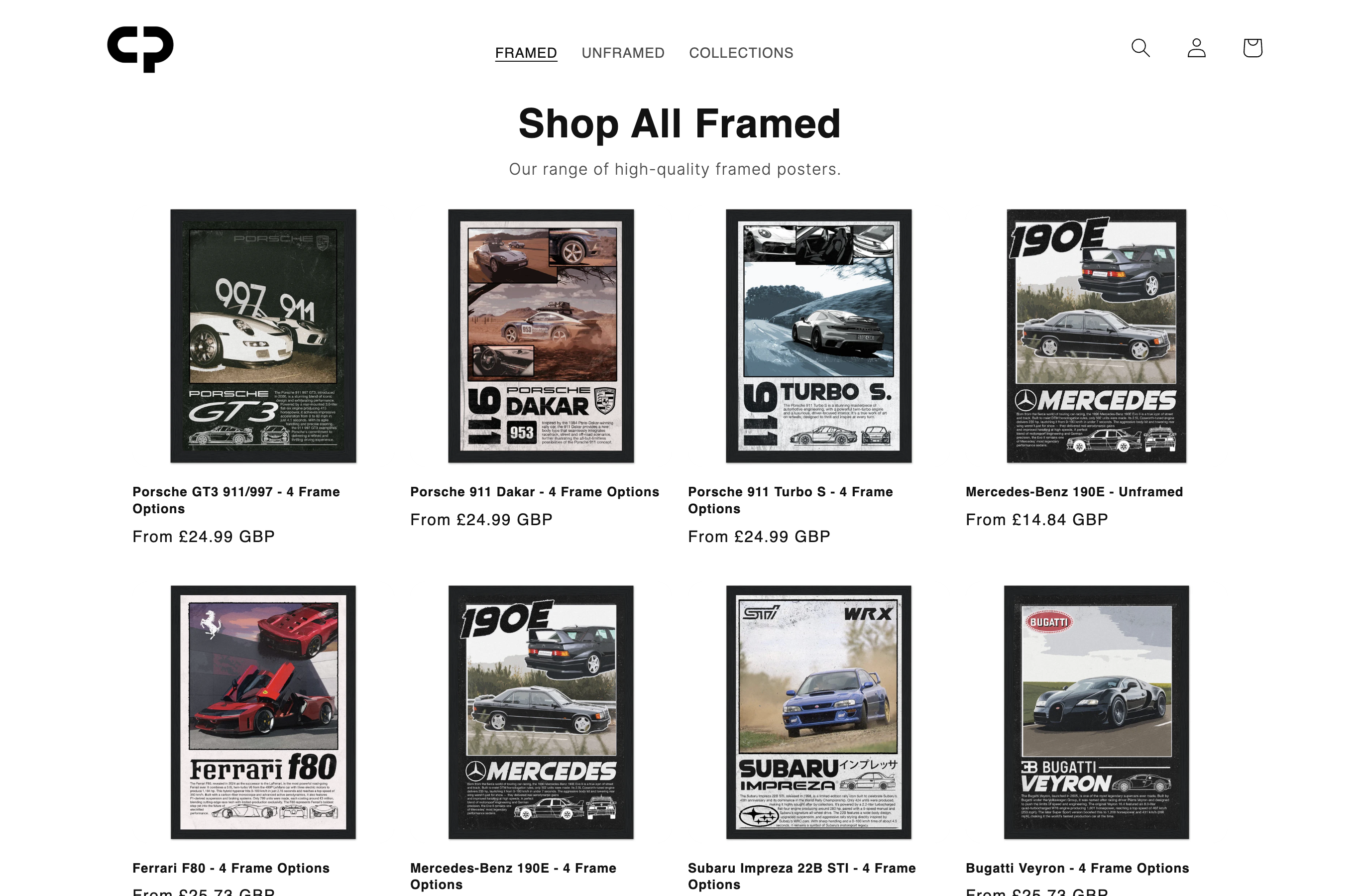 CarPosters website framed page